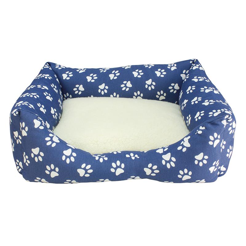 Cama Azul con huellas blancas